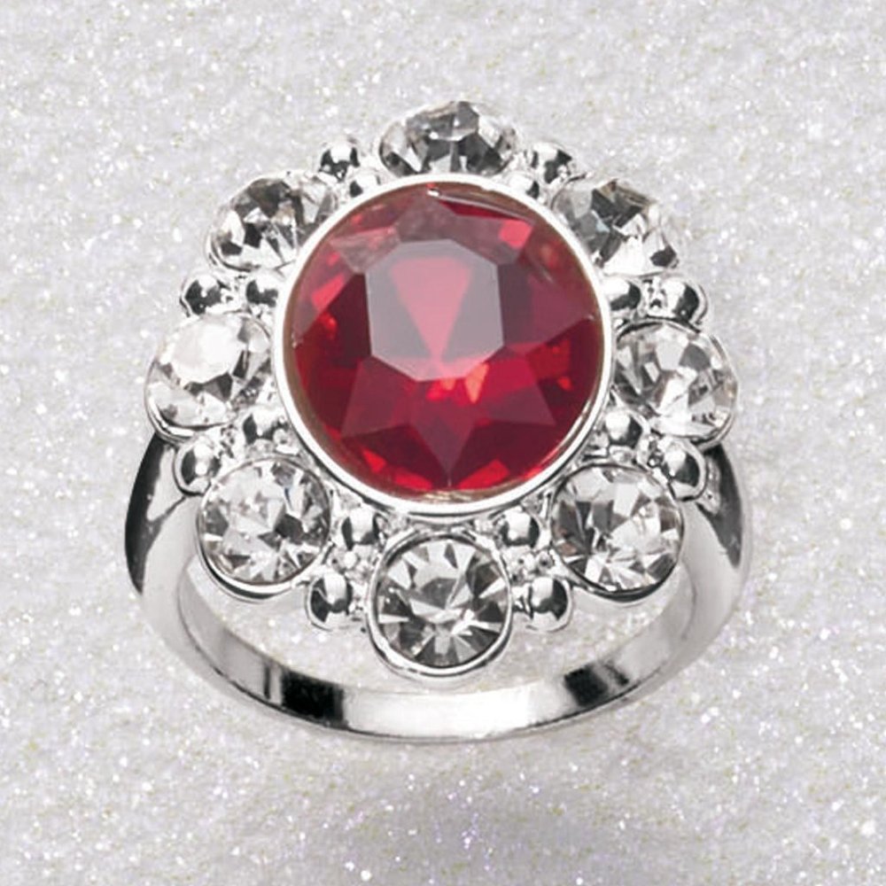 Avon Royal Red Stylish Stone With Clear Accented Stones Statement Ring - Size 10